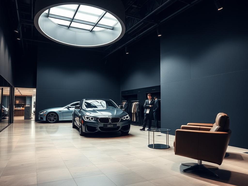 Showroom interior with light coves and lounge corner